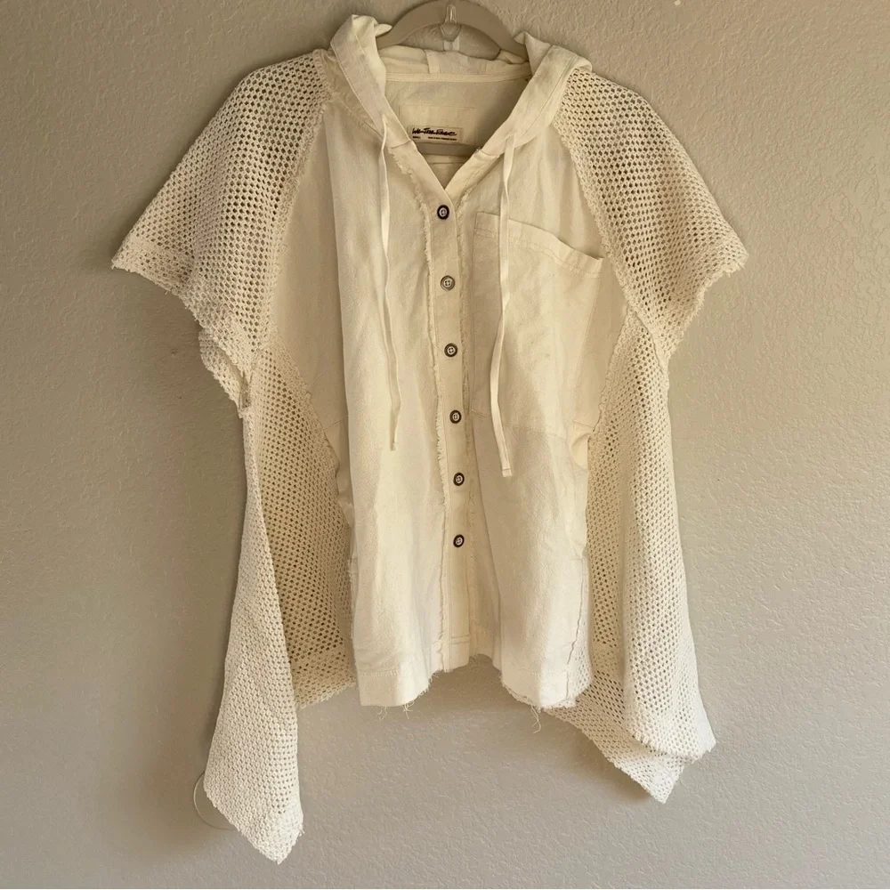 New Free People We The Free Mesh Button Up Hoodie Button Down Top